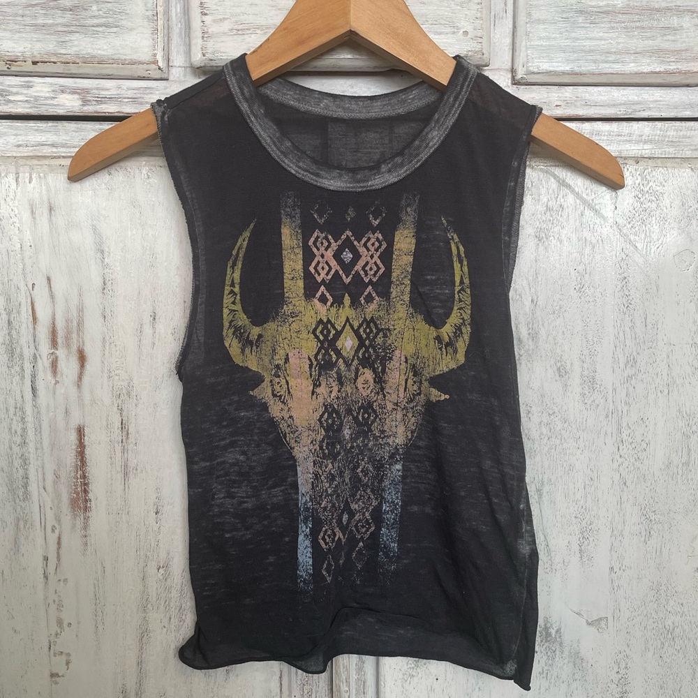 Cropped muscle tank, skull graphic, XS, yoga, exercise, athletic wear